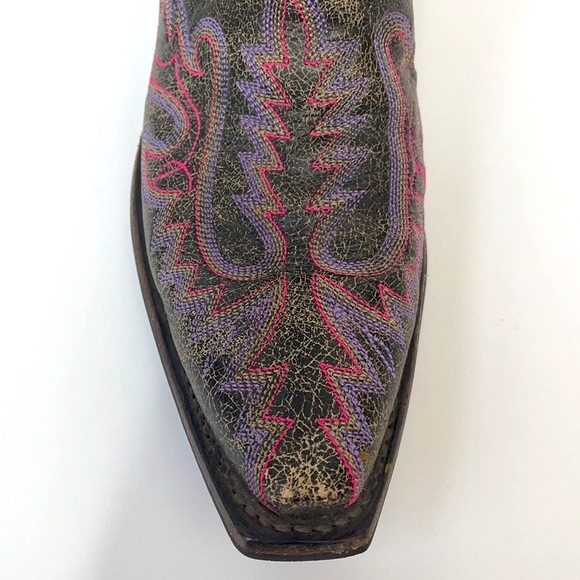 Lucchese 1883 Western Distressed Black with Pink and Lavender Stitching Size 7 - Picture 8 of 16